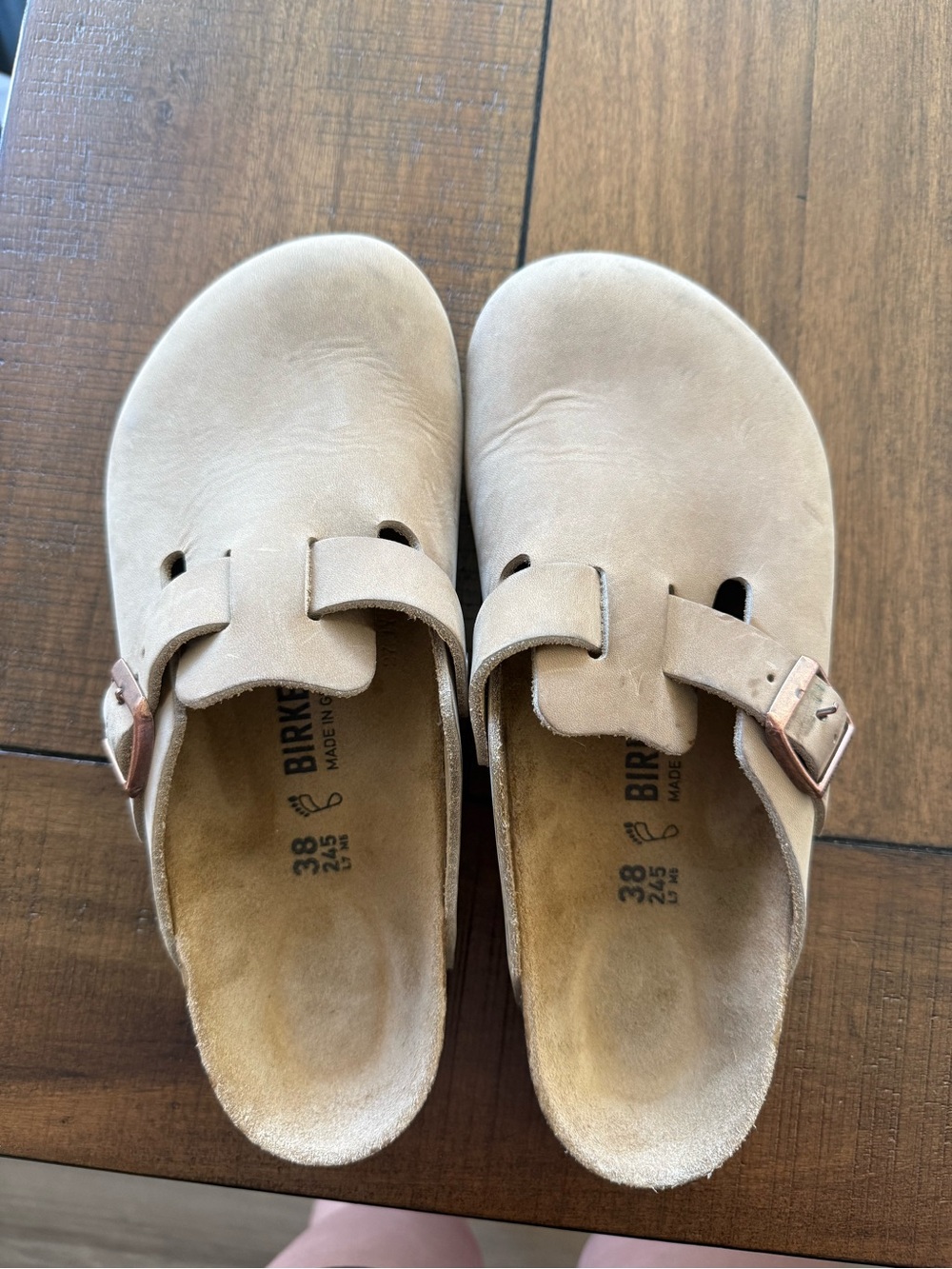 Birkenstock Boston Clog in Beige with Rose Gold Buckle
